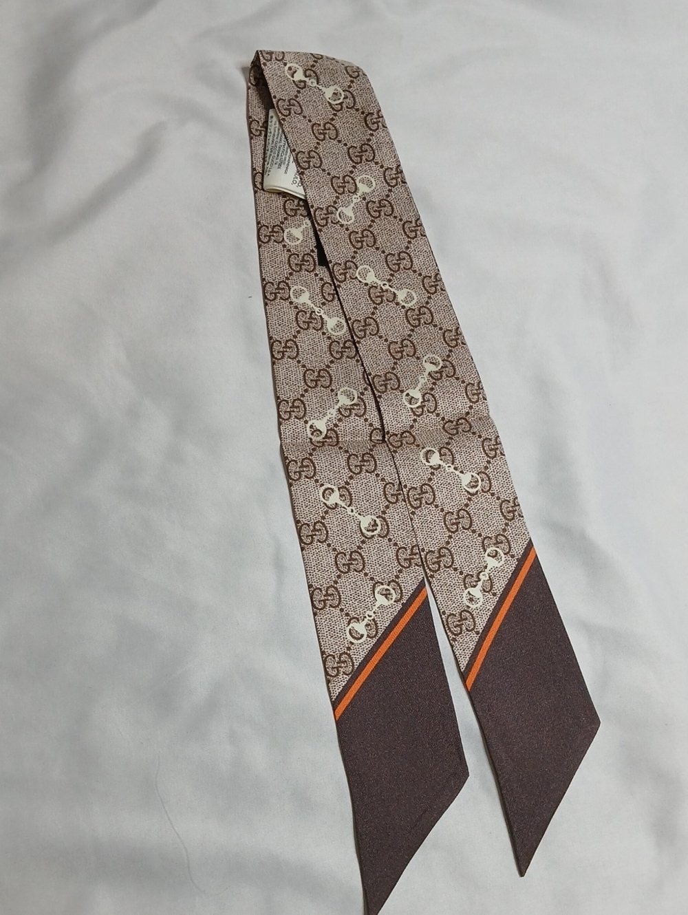 Gucci Brown/Cream  Monogram Silk Twilly